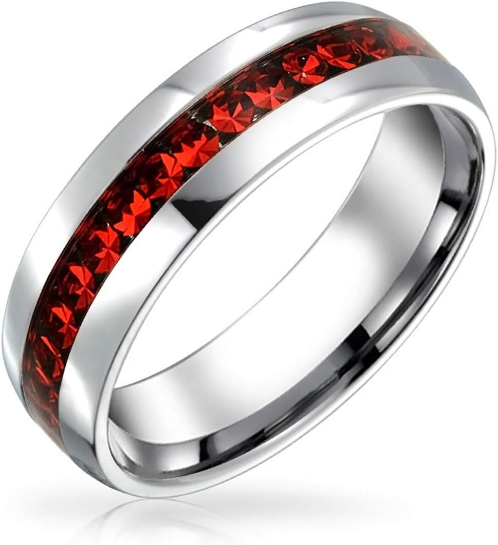 Bling Jewelry July Birthstone Month Crystal Eternity Band Ring Stainless Steel Custom Engraved
