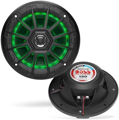 BOSS Audio Systems MRGB55B - Altavoces marinos de 5.25 pulgadas, resistentes a la intemperie, 150 vatios por par, 75 vatios cada uno, iluminación