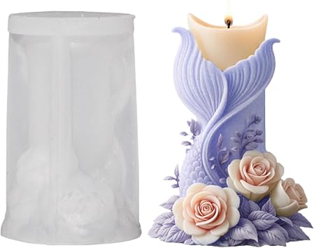 Candle Molds Silicone Mermaid Tail Flower 3D Casting Supplies