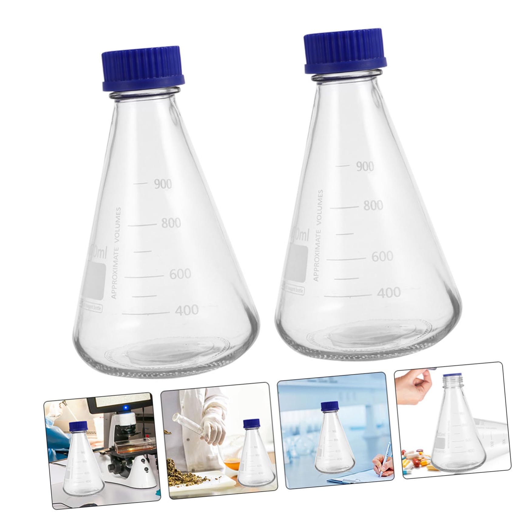 Scicalife 2Pcs Beuta Di Vetro con Tappo A Vite 1000Ml Laureato Borosilicato di Vetro Beuta Bottiglia di Filtrazione Becher per Esperimento di Laboratorio di Chimica