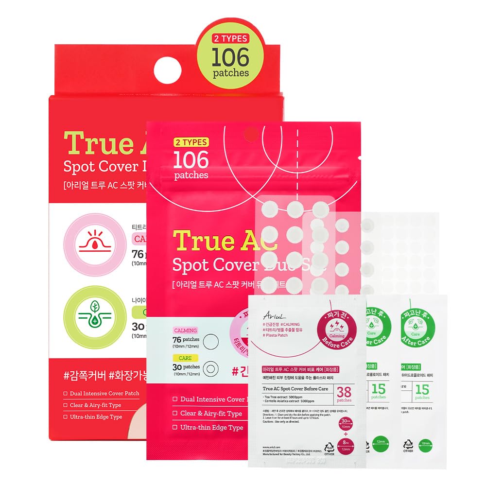 Ariul True AC Clear Spot Patch Duo – Early Care & Post-Blemish Hydrocolloid Patches with Salicylic Acid, Niacinamide, Tea Tree & Cica, Ultra-Thin,