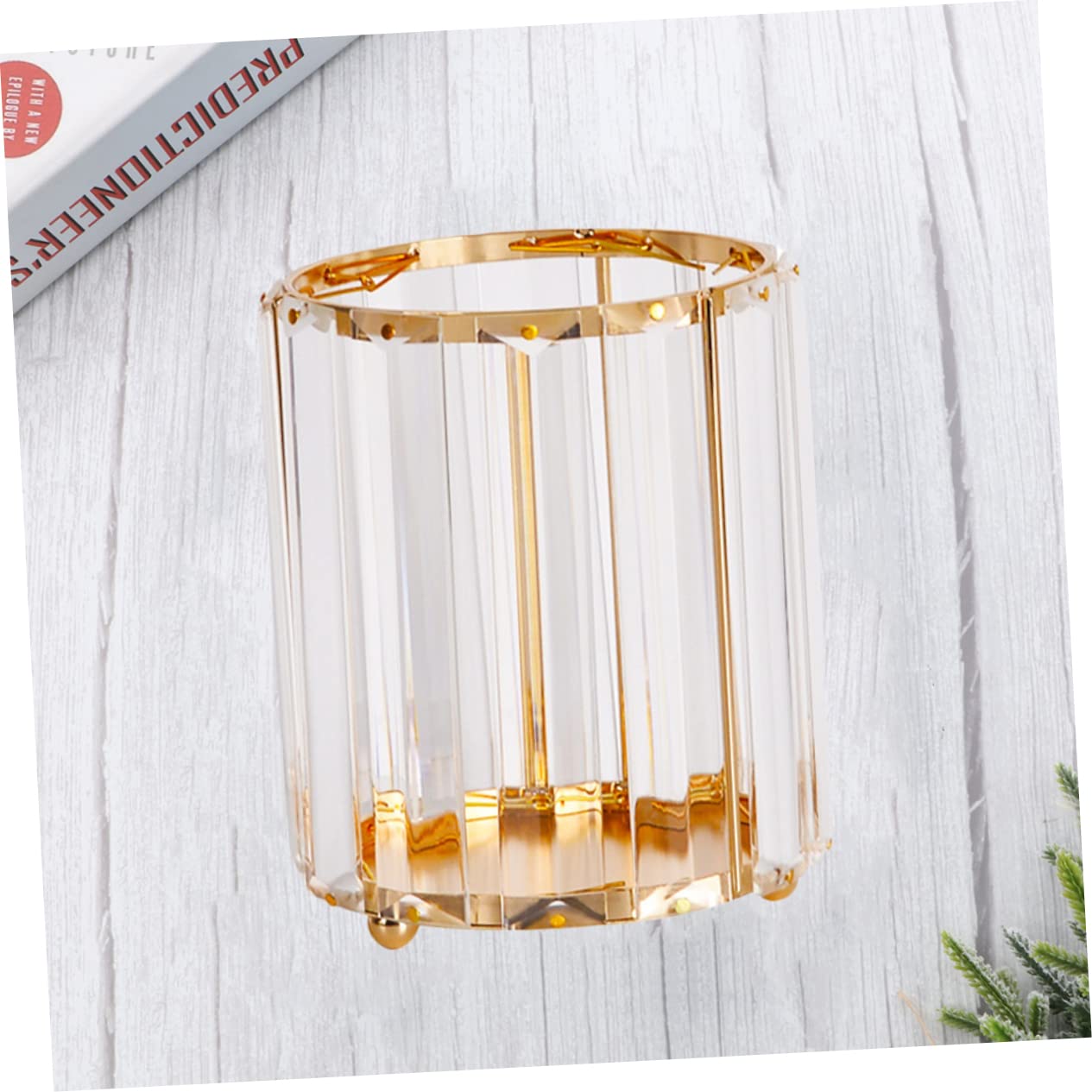 PLAFOPE Portalápices de Vidrio Dorado, Jarrón Hexagonal Decorativo para Lápices y Cejas, Organizador Multiuso para Oficina y Hogar