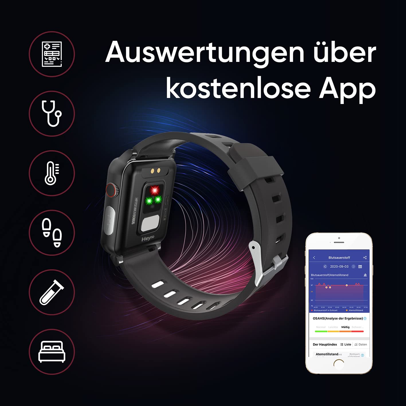 HEYRO FIT 21 – Fitness Wearable zegarek na rękę z Bluetooth i licznymi funkcjami, m.in. pomiar ciśnienia krwi, pulsometr, EKG, PPG, licznik kalorii i krokomierza