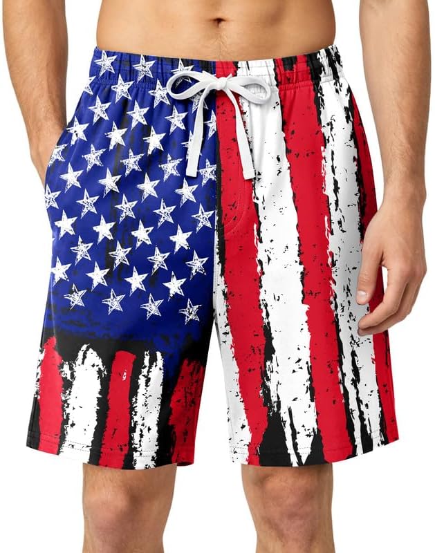 Mens Pajama Shorts Soft Men Sleep Shorts Elastic Waist Drawstring Short Sleeve Pajama Bottoms Pj Shorts for Men