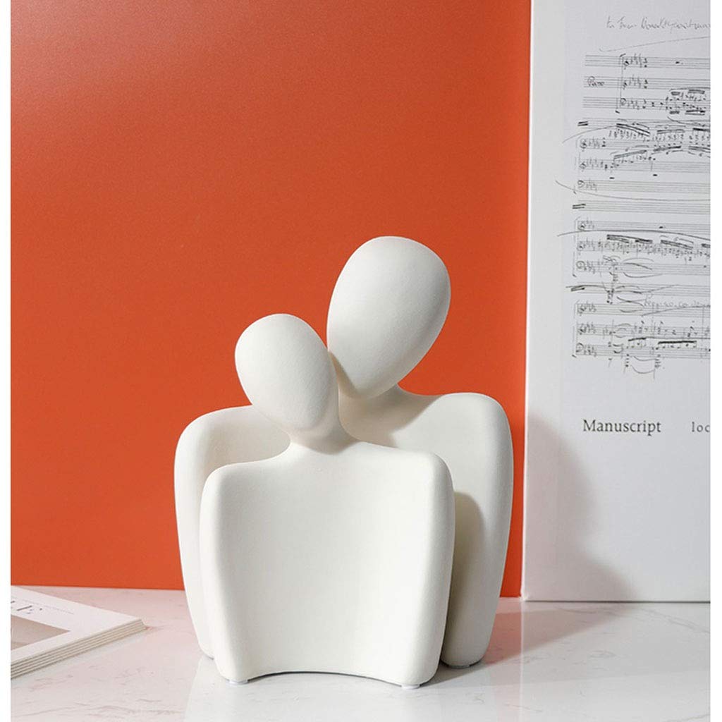 Statuetka Figurka Rzeźba do Domu Ozdoba Biuro Regał Deco Sztuka Abstrakcyjna Obejmij Postać Ceramiczna Dekoracja Kreatywny Salon Szafka TV Pulpit Miękka Dekoracja Wystrój Domu (Kolor: Biały) (N