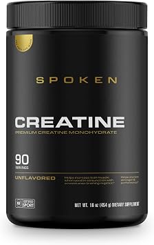 Spoken Nutrition Creatine Monohydrate, Build Lean Muscle Mass and Improve Recovery, Unflavored Powder, 90 Servings, Strength & Performance Support