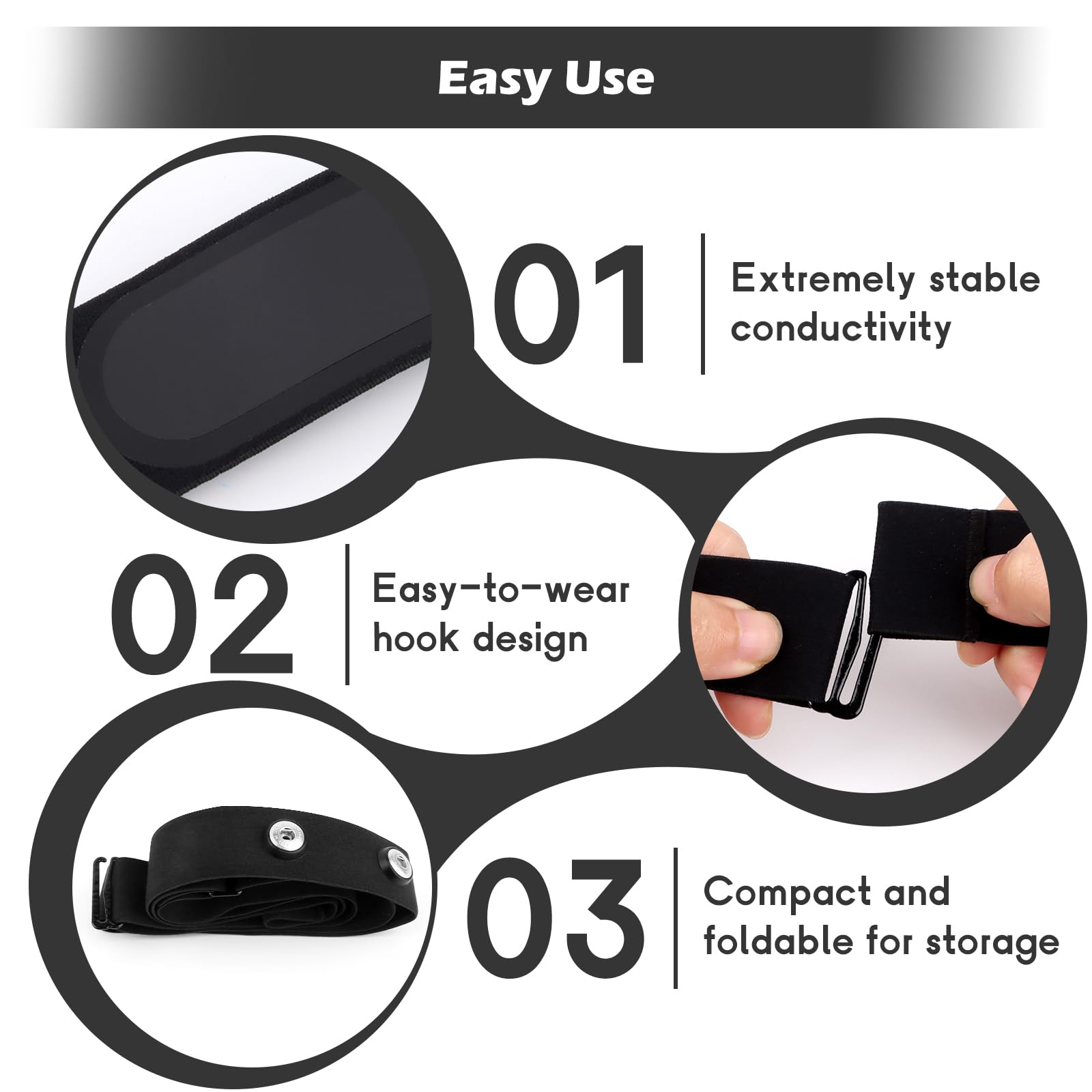 Pulsometro Banda Pectoral, Frecuencia Cardíaca, Ajustable 70 cm a 115 cm, Bluetooth Ant+ Compatible con Garmin, Wahoo, Polar H9 H10, Coospo, Magene, Bryton, Livlov