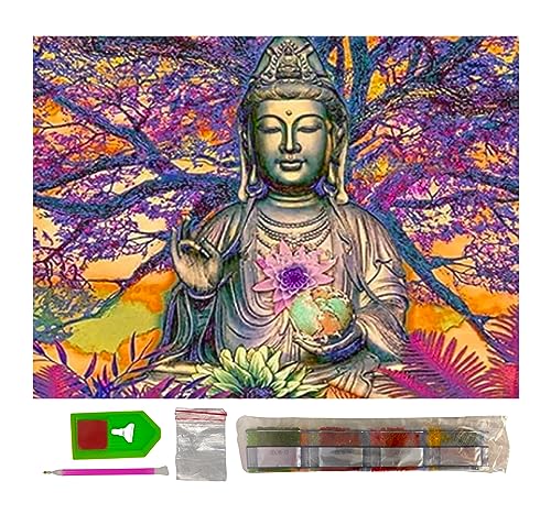 SusggO Diamond Painting Kit completo, set di pittura con diamanti 40 x 30 cm Diamond Painting accessori fai da te 5D quadro punto croce ricamo artigianato decorazione casa parete (BUDA FIORE LOTO)