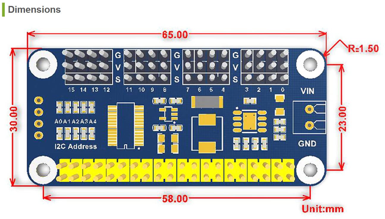 Waveshare Servo Driver Hat (B) for Raspberry Pi 16-Channel 12-bit I2C Interface Right Angle Pinheader