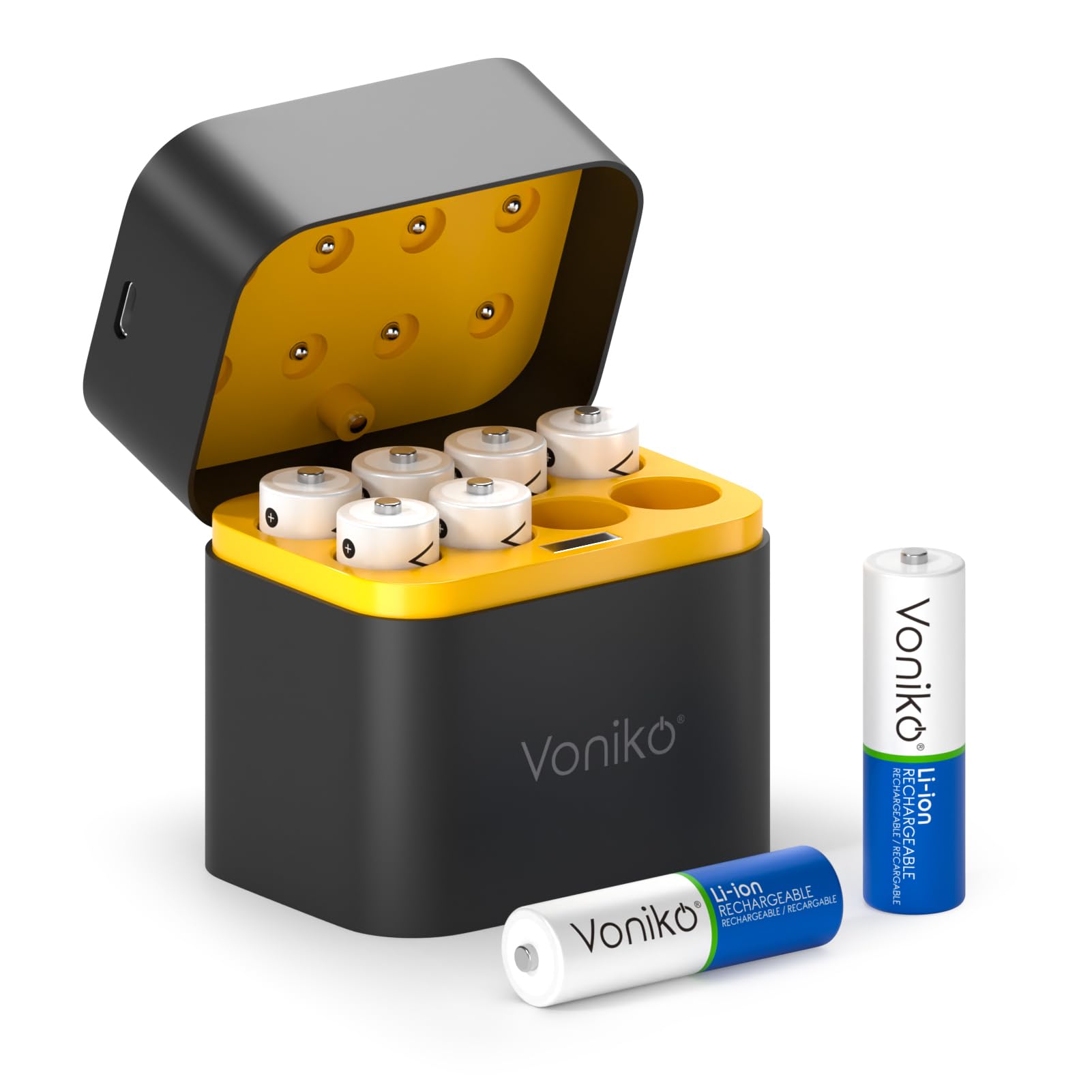 Voniko Rechargeable Lithium AA Batteries with Fast Charger, 8 Pack 1.5V 3300mWh Double A Batteries, Constant Output AA Li-ion Battery with 1600+ Cycle
