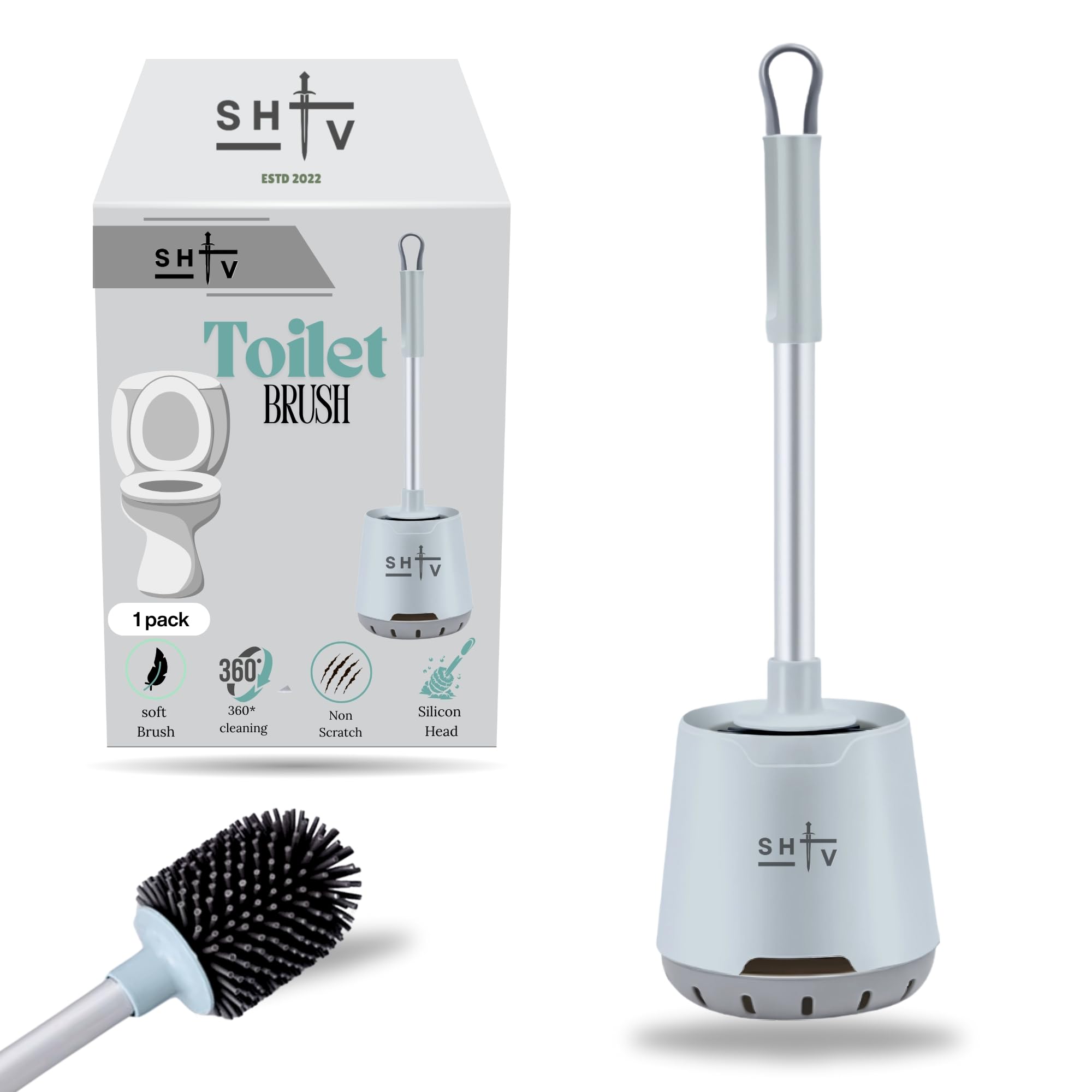 Shiv Round Gray Silicone Toilet Brushes & Holders, Deep Cleaner, Toilet Brush With Quick Drying Holder Set For Bathroom (Round Gray)