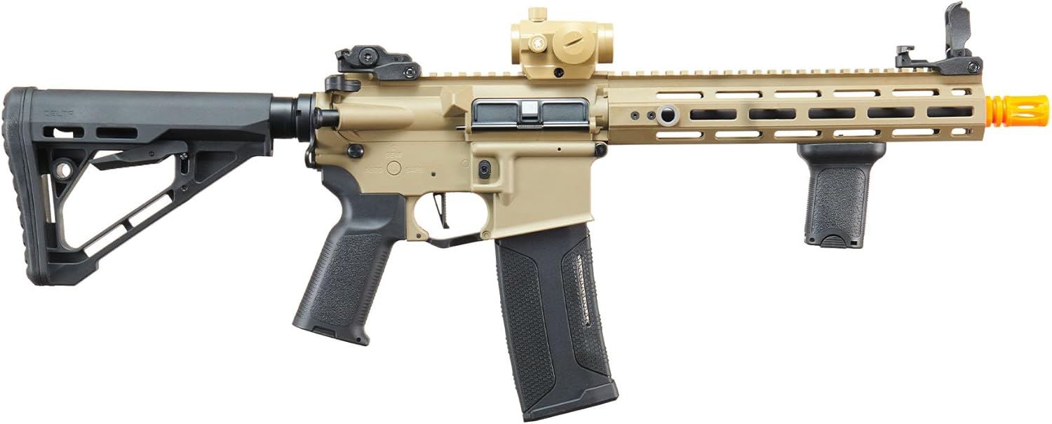 Lancer Tactical Gen 3 Hellion MLOK 10" Delta Stock Airsoft Rifle Lipo Battery Pack with Red Dot Sight & Grip