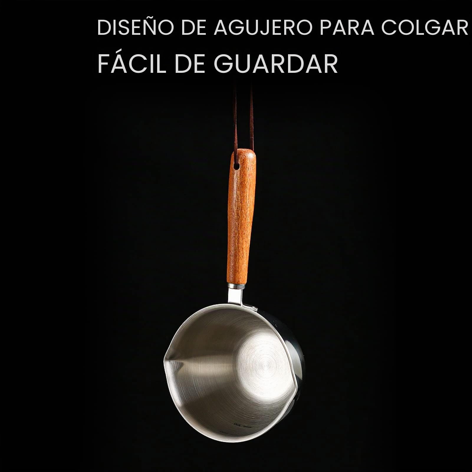 Calentador de Mantequilla de Acero Inoxidable, Olla de Leche de café de Chocolates con Pico de Vertido Doble Cacerola Pequeña de 450ML para Cocina Casera