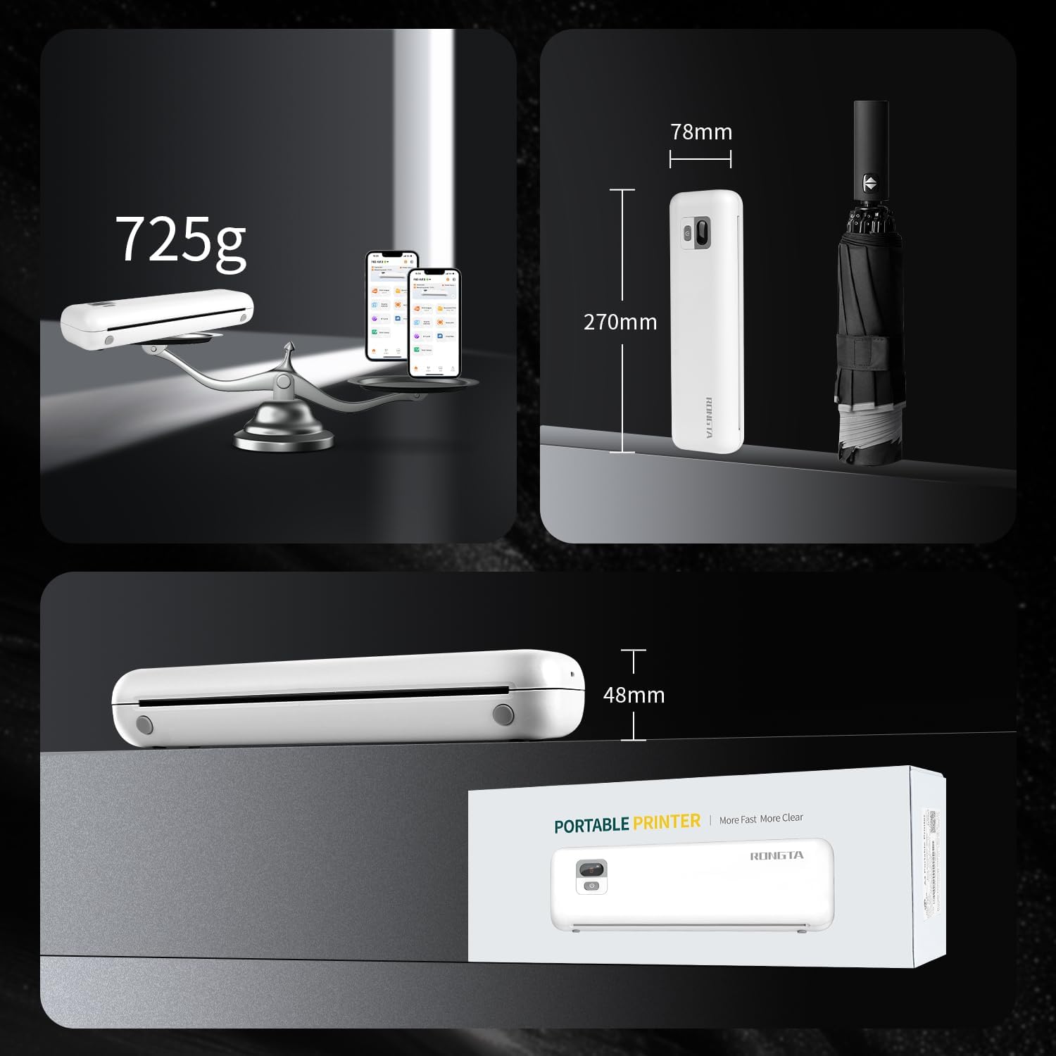 Rongta Portable Printer Wireless for Travel, F82 Inkless Bluetooth Thermal Printers, Compatible with iOS, Android, Laptop, Support 8.5