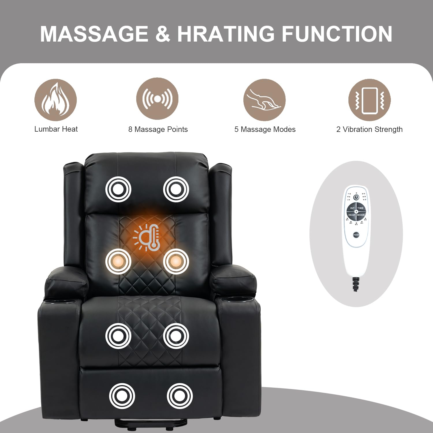 Sillón de relax con ayuda para levantarse eléctrico, ajustable, con función reclinable, función de masaje, función de calor, conectores tipo C y USB, sillón de lectura, sillón de TV, salón