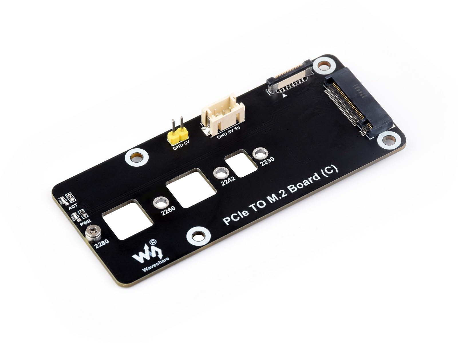Waveshare PCIe to M.2 Adapter for Raspberry Pi 5, PCIe to M.2 NVMe Expansion Card Compatible with 2230 2242 2260 2280 Size M.2 NVMe SSD, Support PCI-E