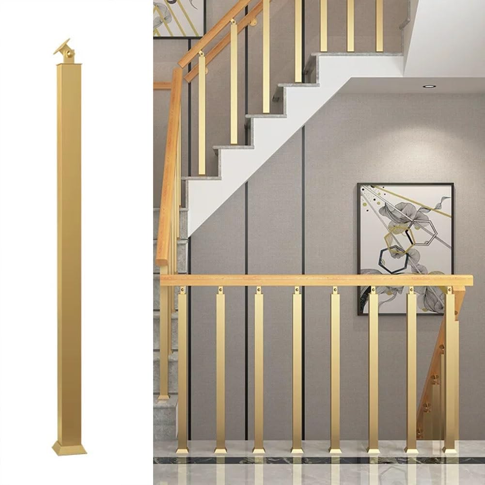 Metal Stair Balusters Post, Indoor Square Railing Spindles 270°Adjustable Stair Railing Handrail for Deck, Balcony and Porch(Gold,H:95cm/37.4")