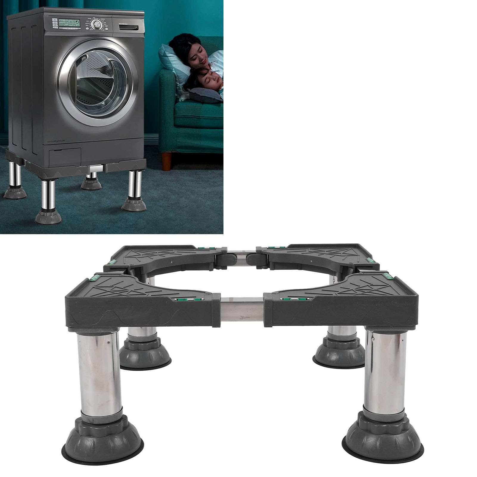 Wakects Telaio Base Lavatrice con 4 Piedini, Supporto Lavatrice Regolabile, Telaio Base Lavatrice, Supporto Frigorifero per Lavatrice, Frigorifero e Asciugatrice