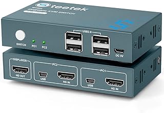 Steetek USB 2.0 KVM Switch 2 Port Box, UHD 4K@60Hz, USB HDMI KVM Switch for 2 Computers Share Keyboard Mouse Printer and 1 HD Monitor, 4 USB 2.0 Hub, Button Switch, with 2 USB and 1 HDMI Cables