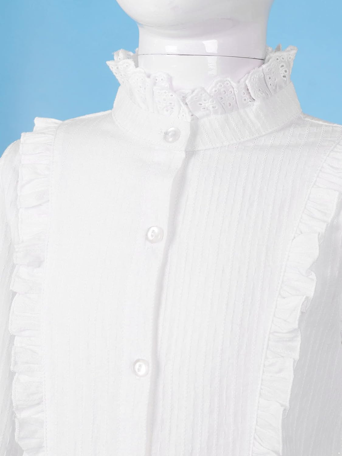 Drawer - Gypsohila　Band collar Blouse White Cotton Poplin Ruffle Collar Blouse