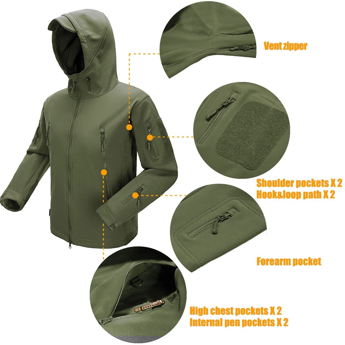 FREE SOLDIER Chaquetas Invierno para Hombre Cazadoras Militar Softshell Ropa de Trabajo Impermeable con Forro Polar para Exteriores Chaquetas de Caza Multibolsillos con Capucha