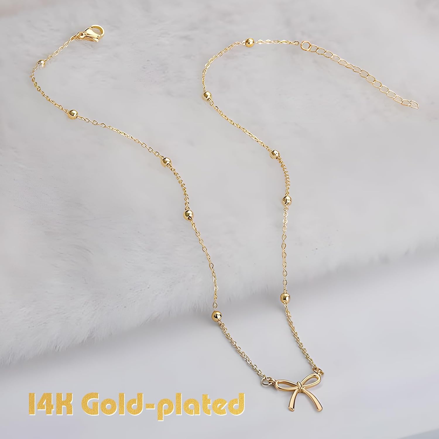 Gold Bow Necklace for Women, 14K Gold Plated Tiny Pendant Choker Chain, Dainty Cute and Trendy Fashion Jewelry for Teenns, Birthday, Christmas, Holiday Parties, Evening Events, Everyday Wear and Gift - Image 5