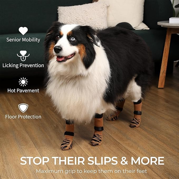 Image of KUTKUT Anti Slip Dog Socks with Four Sides Grips for Hardwood Floors, Extra Traction Control No Twist - Dog Socks Paw Protector for Hot Pavement to Prevent Licking Paws for Small Medium Dogs(Size: S)