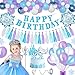 Produktbild AYUQI Geburtstagsdeko Mädchen,Geburtstag Dekoration Set mit Happy Birthday Girlande Ballons Banner Papier-Quasten Feenkrone Spazierstock + Schneeflocken Cake Topper + Princess Castle