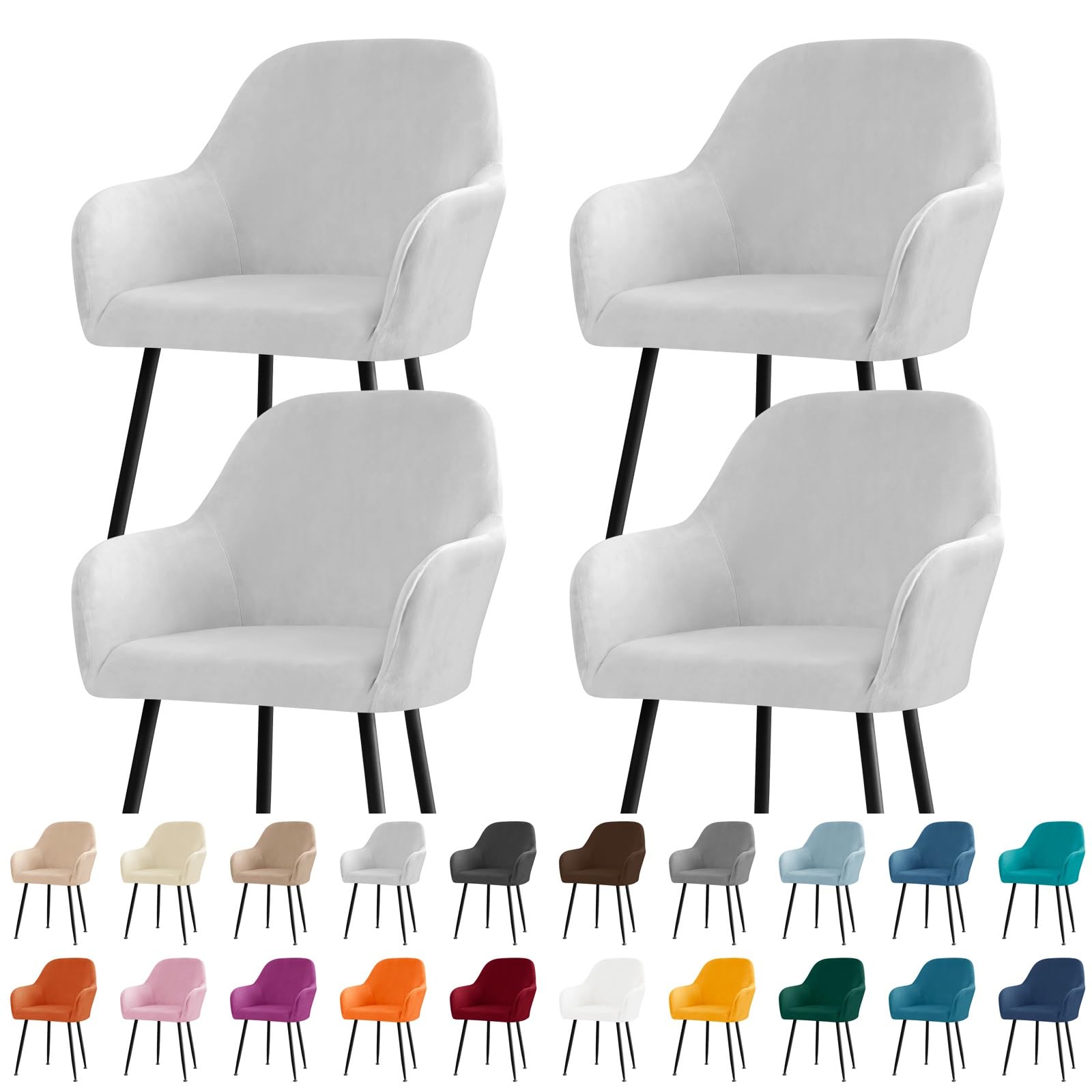 koroda Velvet Curved Back Dining Room Chair Covers with Arms Stretch Swivel Bar Stool Chair Slipcover with Armrest Accent Removable Vanity Kitchen