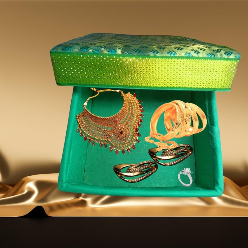 Image of Havilah Korai Grass Box Handmade River Grass All Purpose Multi Storage Box Hand Crafted In india /Jewel Storage /Gift Box /Luxary - 22 Cm x 12 cm x 12 cm - 1 Pc Green