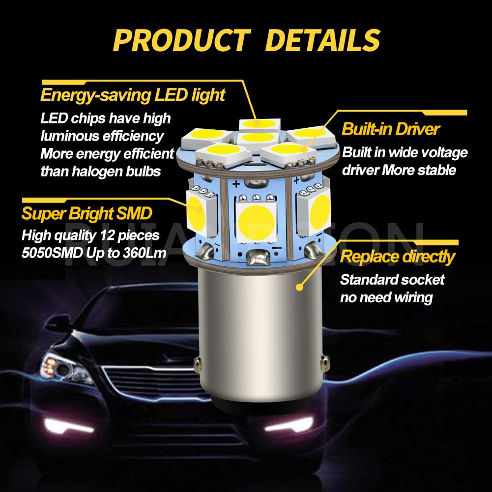 2 x BA15D 1142 1078 DC 24 V super jasne chipsety 5050 12SMD biała żarówka LED do światła cofania, światła kierunkowskazu, światło tylne