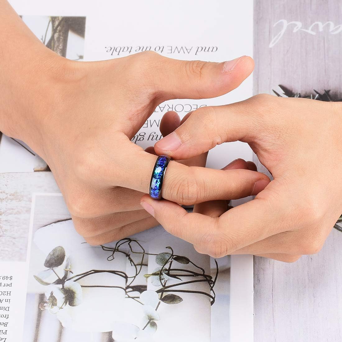 King Will Mens 4mm/6mm/8mm Black Tungsten Wedding Band Blue Green Purple Fragments Inlay Rings Engagement Band Comfort Fit - Image 5