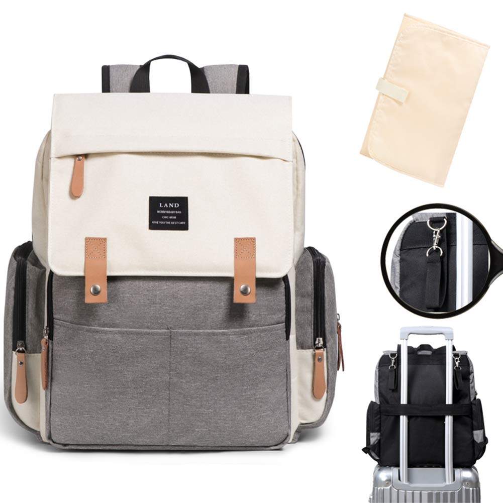 ZSLD Diaper Bag Backpack with Changing Pad, Multifunction Waterproof Travel Back Pack Nappy Bags with Insulated Bottle Pockets/Stroller Straps, for Mom and Dad,A