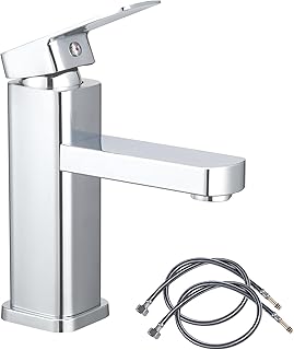 Bathroom Basin Tap Washroom Hot and Cold Mixer Tap Single Lever Bathroom Sink Faucet with 80CM UK Standard Hoses, Chrome
