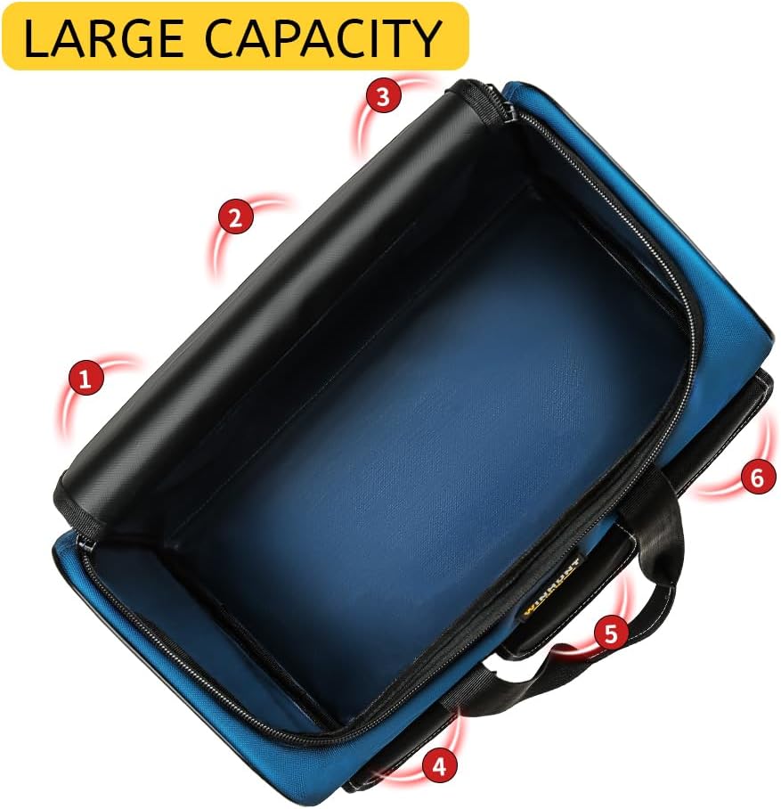 WINHUNT Large Tool Bag, 1680 Denier with 5 Exterior Pockets Electrician Tool Bag, Ideal for DIY Enthusiasts and Craftsmen Tool Bags for Men Heavy Duty, Blue