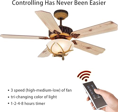 Miniatura 4 de Ventilador de techo de 52 pulgadas con control remoto de luces, ventilador de techo rústico para ventilador de techo interior y exterior, ventilador