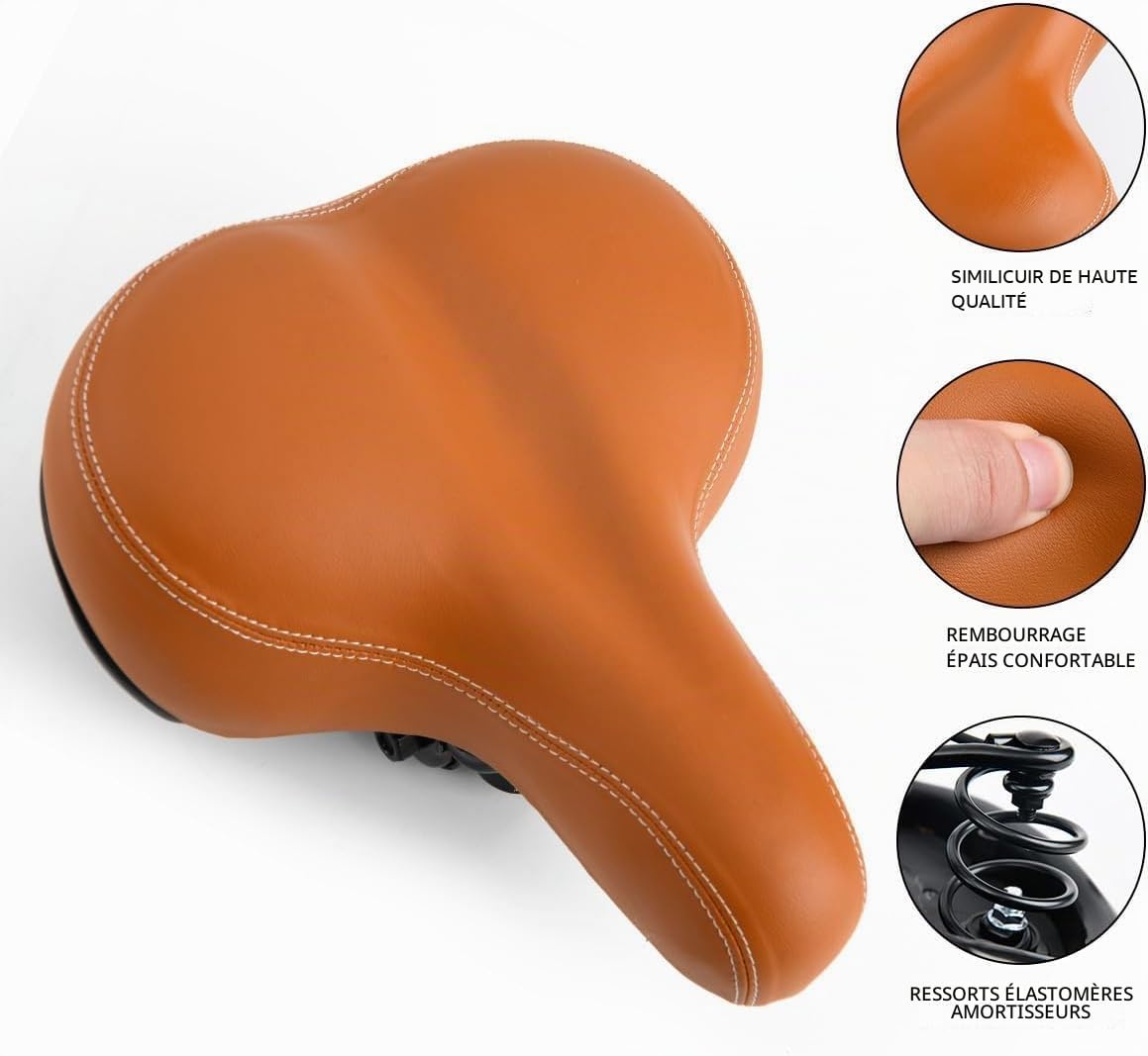 Selle de vélo extra large, confortable, résistante aux chocs, ergonomique, marron, convient pour vélo de ville, VTT, vélo électrique, homme et femme