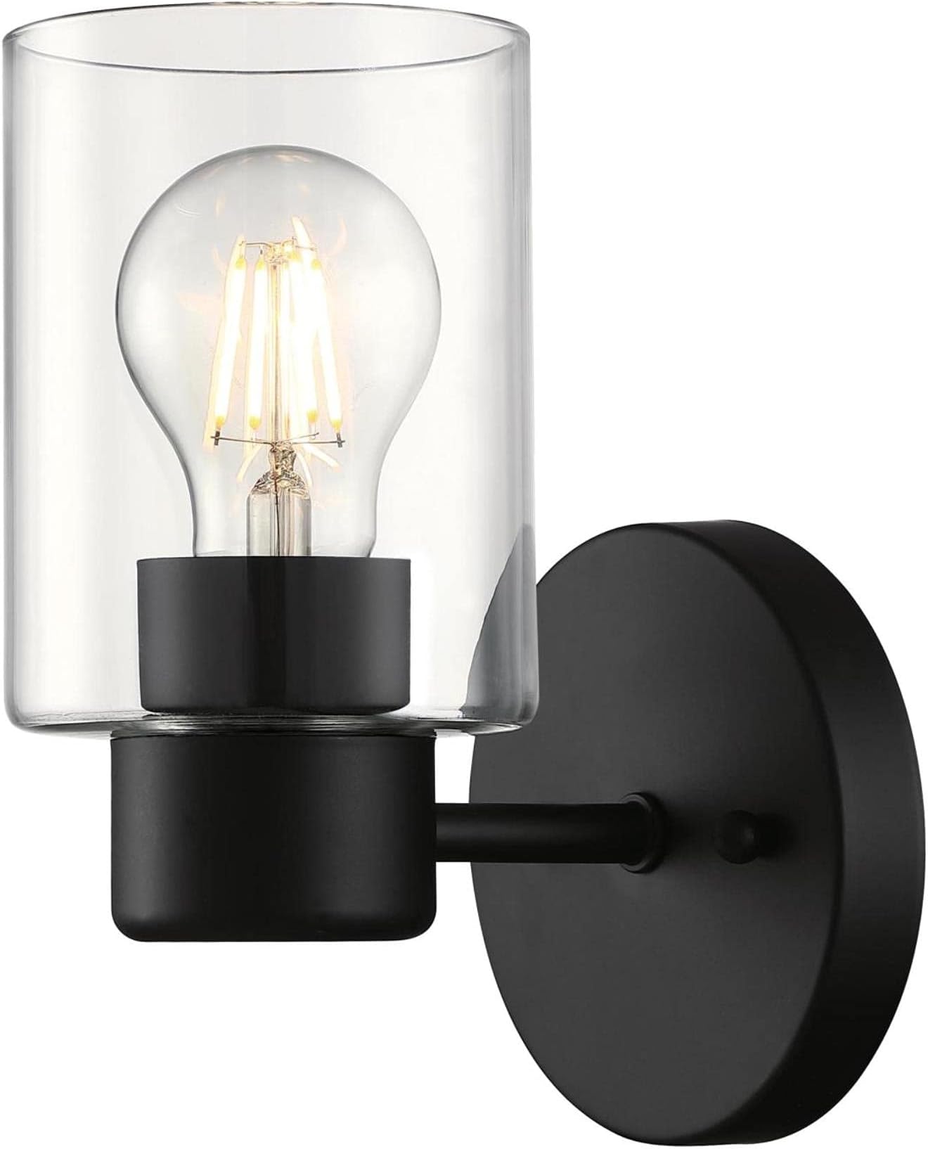 Westinghouse 6115500 Sylvestre Transitional One-Light Indoor Wall Light Fixture, Matte Black Finish, Clear Glass