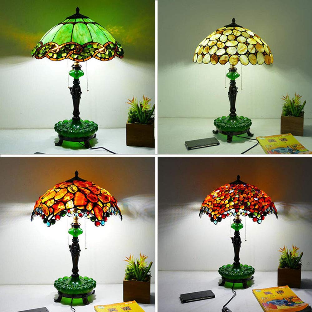 Tiffany-Stil Nachttischlampe Vintage Schlafzimmer Tischlampe Mit Schalter Ø30CM Stein Handgemacht Art Dekorative Retro Büro Studie Schreibtischlampe Glasmalerei Design E27 Bar Cafe Nachtlicht (B,40CM)