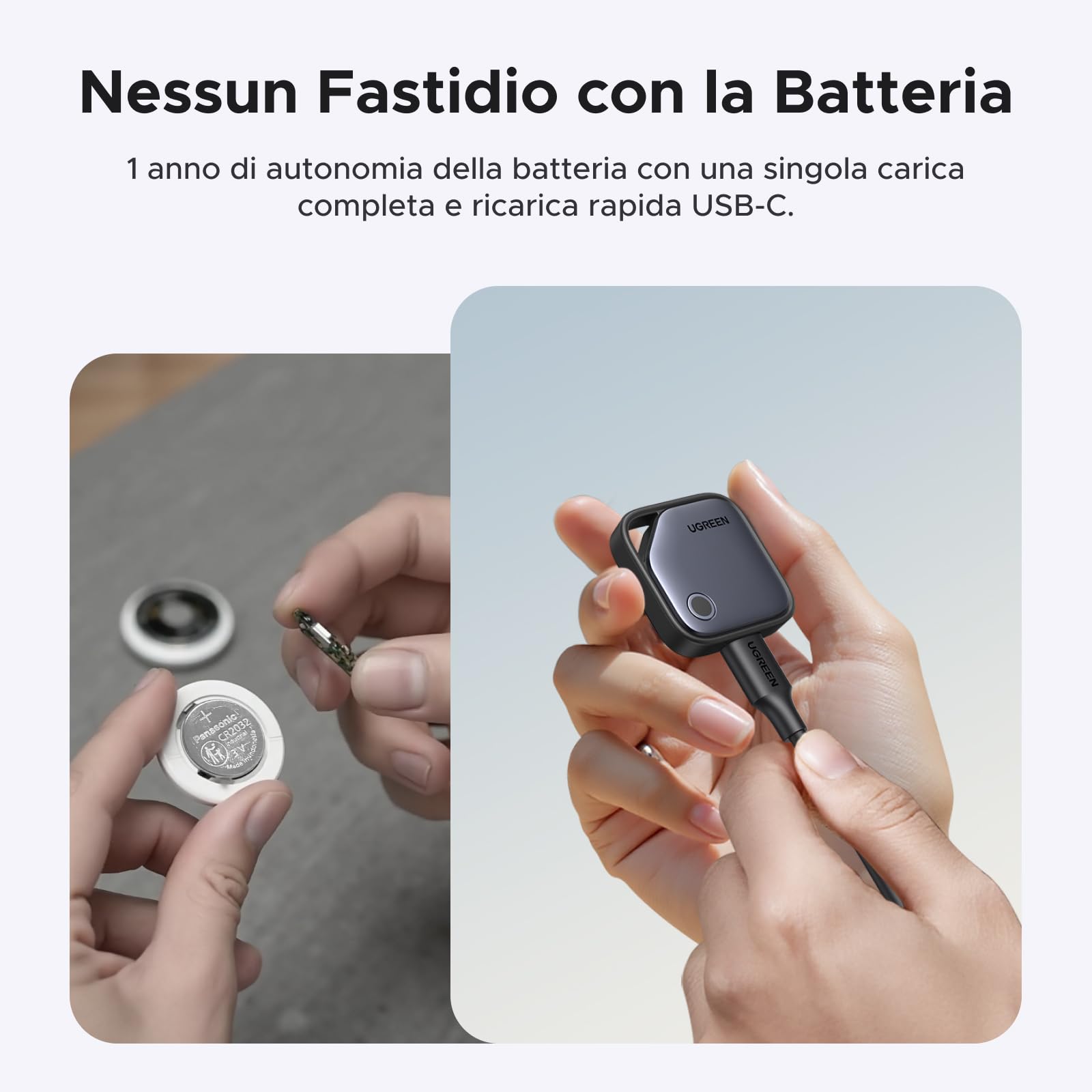 UGREEN FineTrack Smart Finder Ricarica USB-C Localizzatore Supporto iOS SmartTag Tracker Bluetooth Localizzazione per Chiavi Bagaglio Portafoglio Bicicletta Zaino Borsa (4 pezzi)