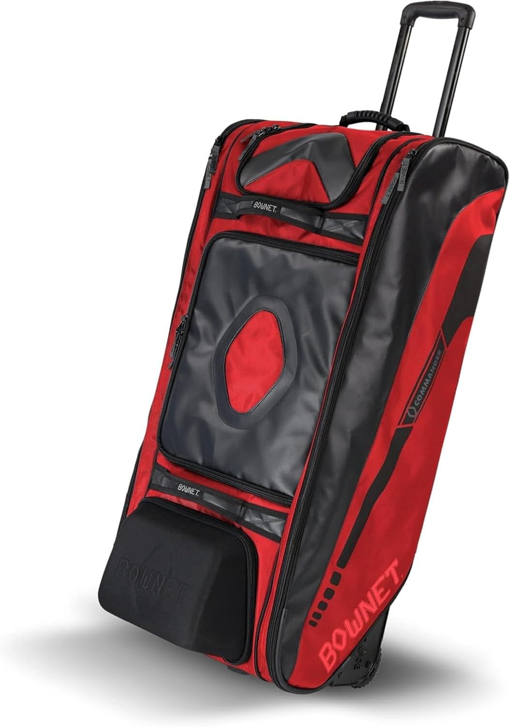Bownet Commander Catcher’s Gear Bag with Wheels – Heavy Duty Rolling Baseball & Softball Equipment Bag, 14 Pockets, Helmet Case, Big Trax Wheels, Travel Approved