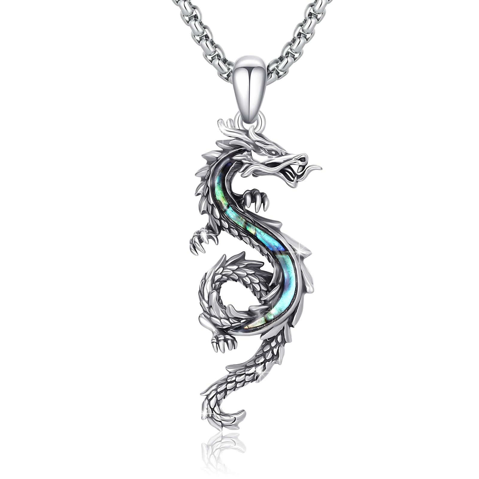 PCTJYFU Dragon Necklace 925 Sterling Silver Oxidized/Solid 24K Gold Over Dragon Pendant Unisex Jewelry Valentine's Day Gift for Men Women