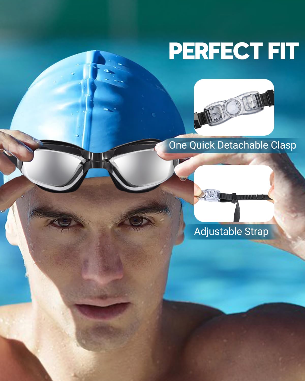 Paquete de 2 gafas de natación antivaho, sin fugas, protección UV, para adultos, hombres, mujeres y jóvenes