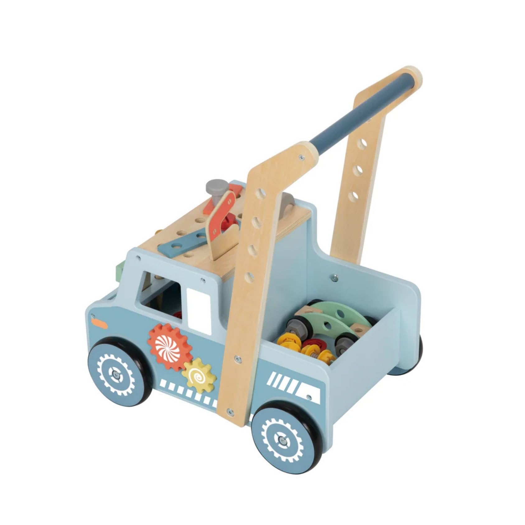 TOOKY TOY Wózek spacerowy z drewnianym stołem warsztatowym FSC - Chodzik dla dzieci z narzędziami i akcesoriami, edukacyjna zabawka montessori, rozwija zdolności motoryczne, poznawcze i społeczne