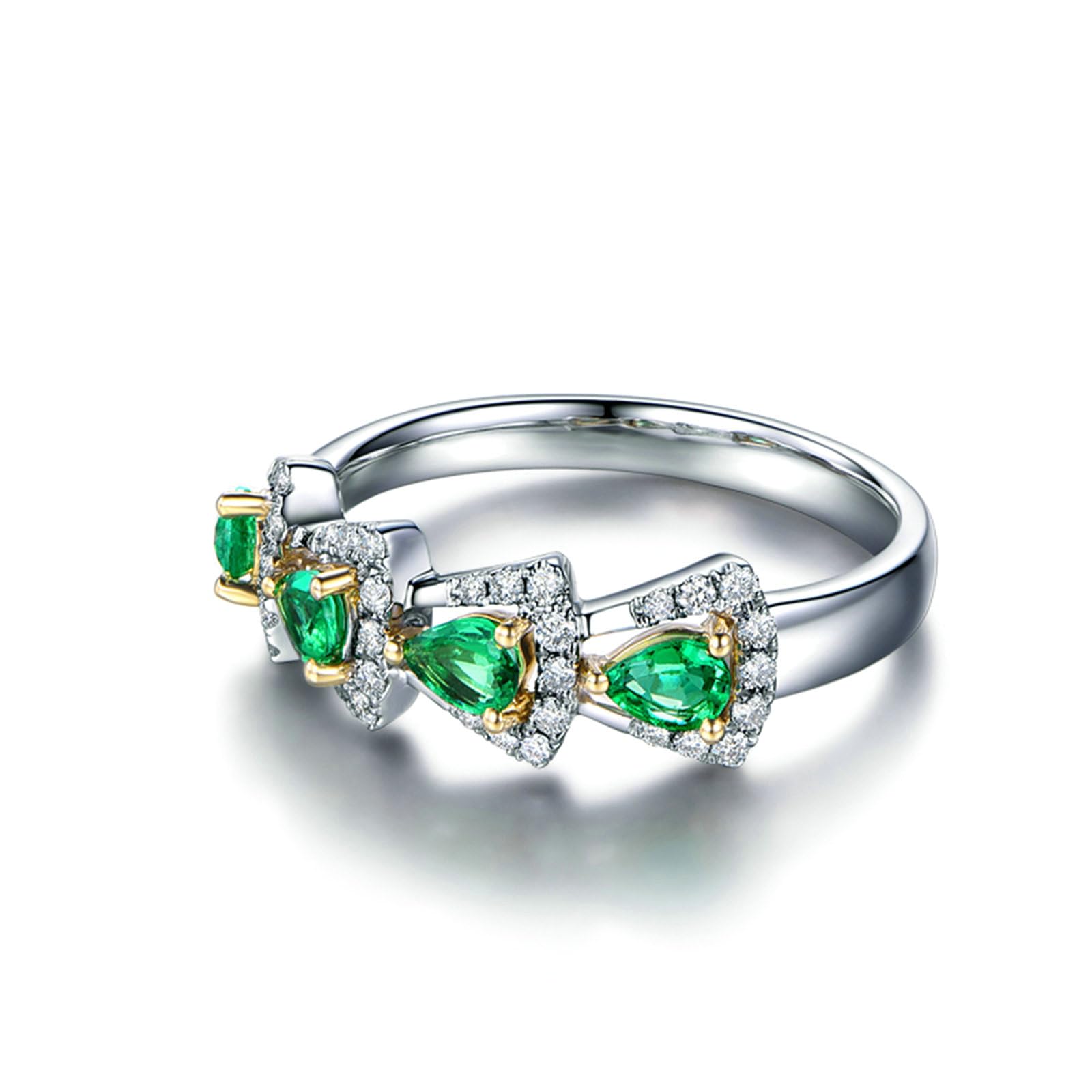 Alianzas de boda de platino 950 individuales para mujer, anillo de compromiso, triángulo con gotas de 0,5 quilates de esmeralda y moissanita, 0,2 ct, talla 47-65