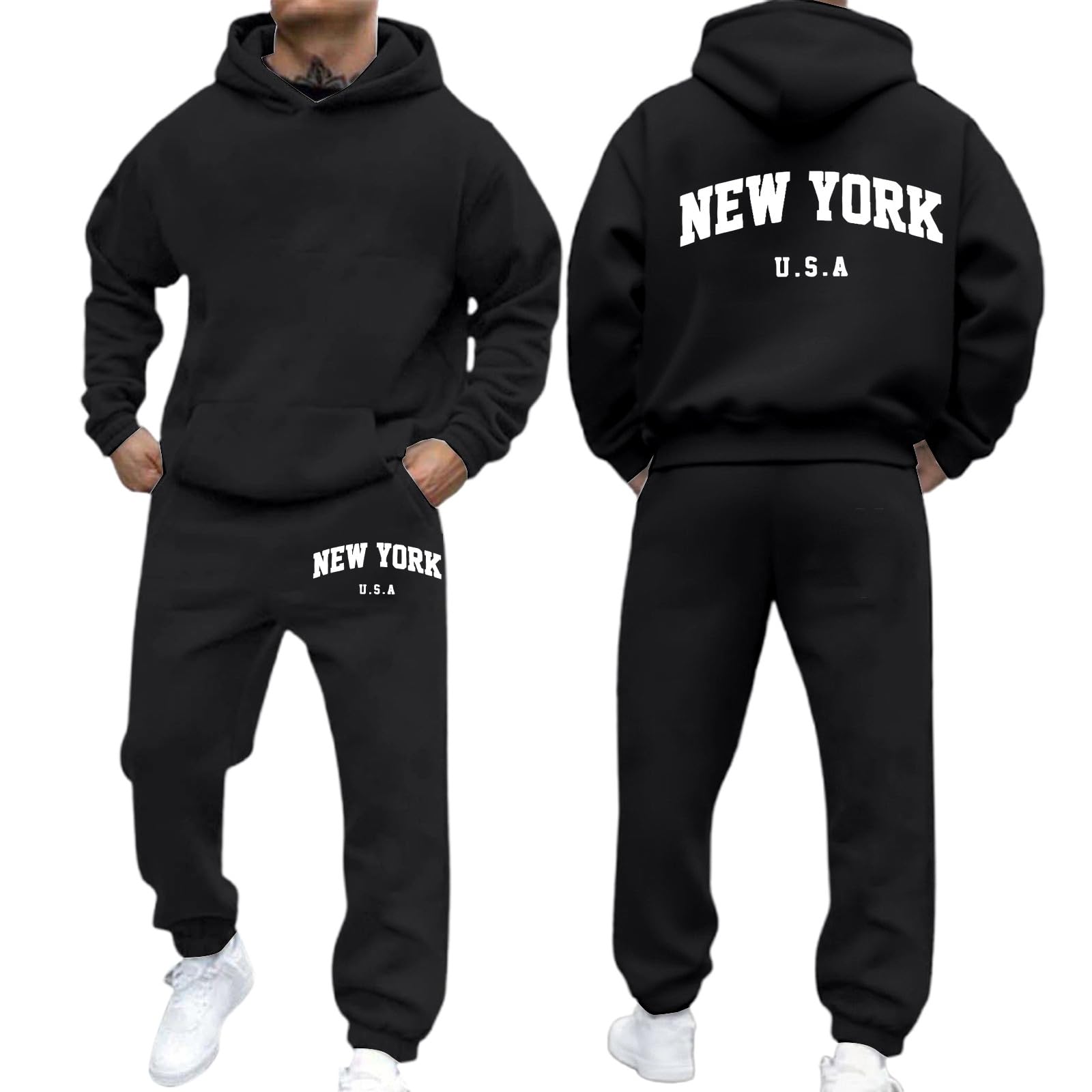 Tuta da jogging uomo 2 pezzi con cappuccio Y2K Hip Hop Fitness