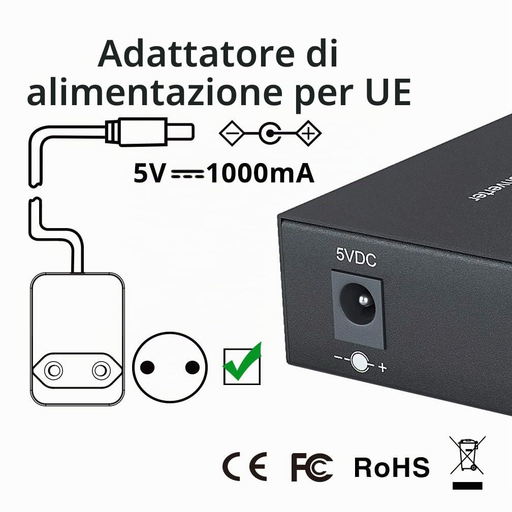 10Gtek Gigabit Ethernet Media Converter SC Monomodale 10/100/1000M RJ45 1000Base-LX 1310nm 20km