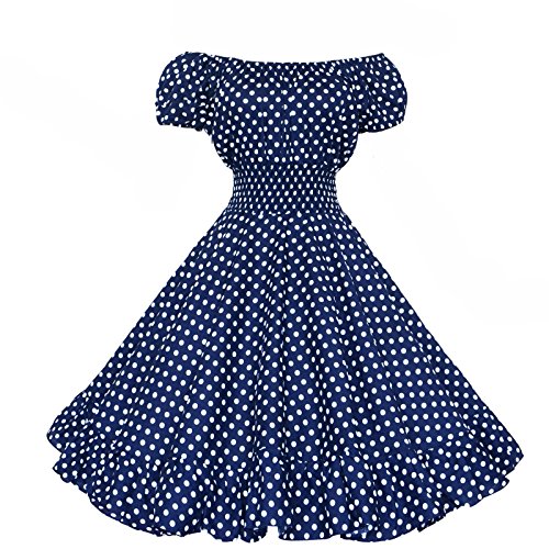 Maggie Tang 50s Vintage Swing Rockabilly Pinup Polka Dots Dress Navyblue XL