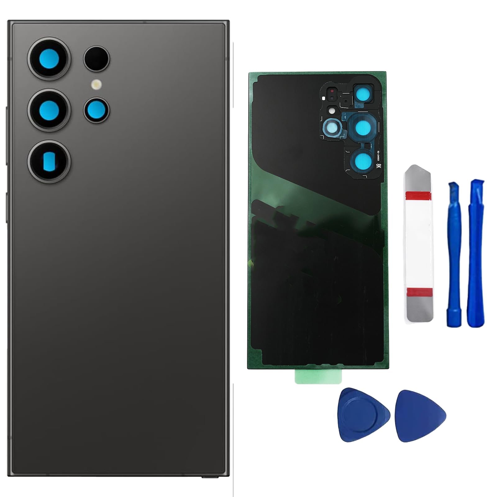 Galaxy S24 Ultra Back Glass Replacement for Samsung Galaxy S24 Ultra 5G Back Glass Cover with Pre-Installed Camera Lens and Adhesive + Repair Tool Kits (Dark Gray)
