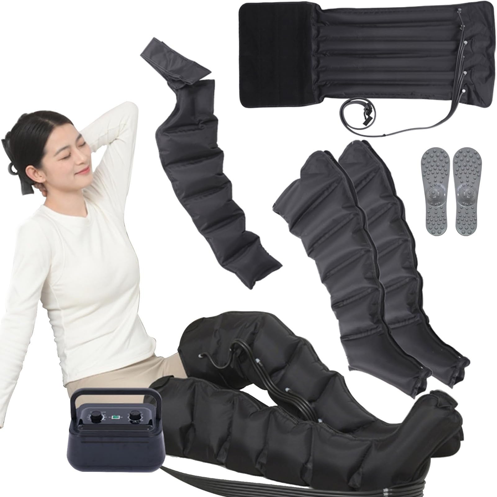 6 Camere d'Aria Pressoterapia Linfodrenaggio, Massaggiatore per Gambe a Compressione d'Aria, Pressoterapia per Casa Stivali Compressione Pressoterapia
